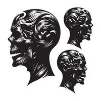 Bundle of skull head silhouettes vector
