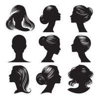 Silhouettes of womans head in set vector