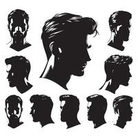 Set of male head profiles in shadow vector