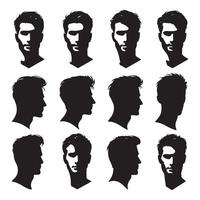 Silhouette set of men head vector