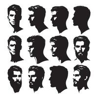 Set of shadowed male head profiles vector