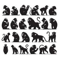 Outline set of ape animals vector