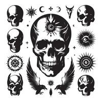 Skull head silhouettes array vector