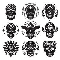 Multiple silhouette styles of skull heads vector