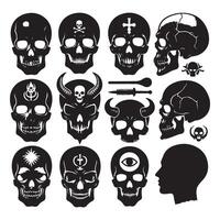Skull head silhouettes in multiple designs vector