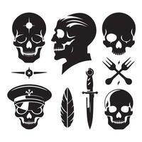 Skull head silhouettes in diverse styles vector