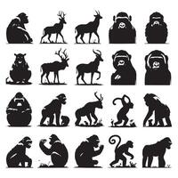 Array of ape animal silhouettes vector