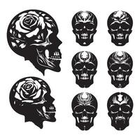 Different styles of skull head silhouettes vector