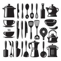 Shadowed ensemble of culinary aids vector