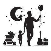Silhouette depicting father and son for Fathers Day vector