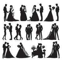 Silhouette artworks of wedding couples vector