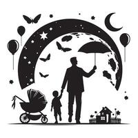 Silhouette portrayal of father and son for Fathers Day vector