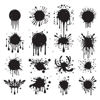 Set of silhouettes depicting ink blots and drips