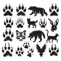 Lineup of animal shapes in silhouette form on white vector