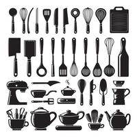 Shadow ensemble of kitchen tools vector