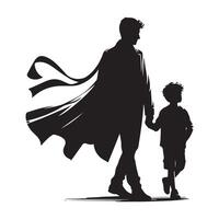 Creative portrayal of a father and son silhouette vector