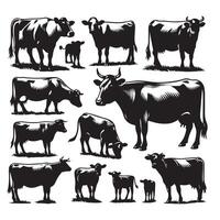 Display of cattle silhouettes against a clean white surface vector