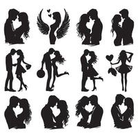Set of silhouette images capturing a romantic couples bond vector