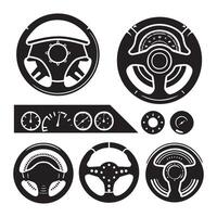 Range of car steering wheel silhouettes presented on a white background vector