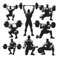 Contoured shadow of a weightlifter in action vector