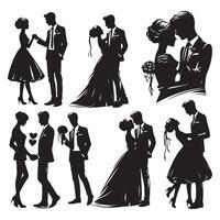 A collection of silhouettes portraying a loving couple vector