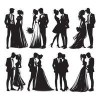 Silhouette series featuring affectionate couple poses vector