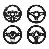 Display of various car steering wheel silhouettes on white background vector