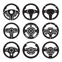 Assorted car steering wheel silhouettes displayed on white background vector