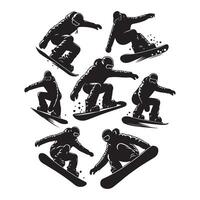 Shadowed figures of snowboard riders on slopes vector