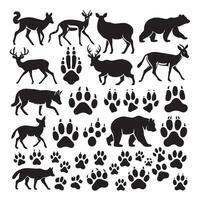 Assembly of animal shadows silhouetted on a white background vector