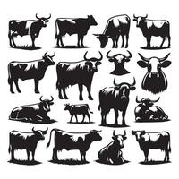Compilation of cow silhouettes on a pristine white canvas vector