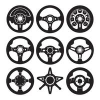 A line-up of car steering wheel silhouettes on a white background vector
