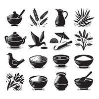 Illustration featuring a silhouette set of clay rice vector