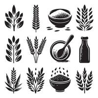 Silhouette illustrations of clay rice set vector