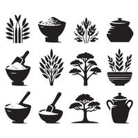 Set of clay rice illustrations in silhouette form vector
