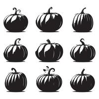 Array of pumpkin silhouettes separated on a white background vector