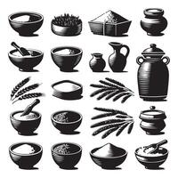 Silhouettes and illustrations of clay rice set vector