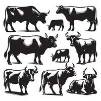 Group of cow silhouettes featured on a white backdrop vector