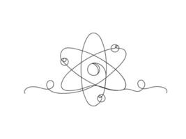 Continuous one line drawing atom or proton nucleus sign symbol isolated illustration. vector