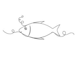 Fish continuous one line drawing shape isolated illustration. vector