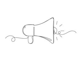 One continuous line drawing speaker megaphone isolated illustration. vector