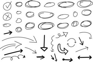 Pen liner doodle elements Handdrawn cute cartoon pencil sketches of decorative iconsketch line frames Doodle arrow, circle, oval and square shape frame vector