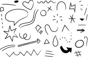 Pen liner doodle elements Handdrawn cute cartoon pencil sketches of decorative iconsketch line frames Doodle arrow, circle, oval and square shape frame vector