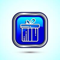 Gift box icon design illustration, Surprising gift box symbol, Blue Color Square Button Design vector