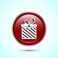 Gift box icon design illustration, Surprising gift box symbol, Red Color Round Button Design vector