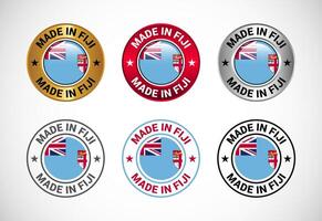 Made in Fiji label icon with flag. Icon set for business, badge, seal, sticker, logo, and symbol vector