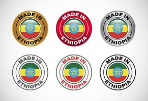 Made in Ethiopia label icon with flag. Icon set for business, badge, seal, sticker, logo, and symbol vector