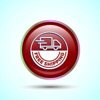Free shipping icon design illustration, Free delivery icon, Red Color Round Button Design vector