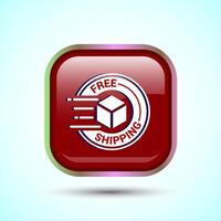 Free shipping icon design illustration, Free delivery icon, Red Color Square Button Design vector