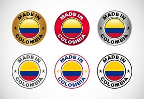 Made in Colombia label icon with flag. Icon set for business, badge, seal, sticker, logo, and symbol vector
